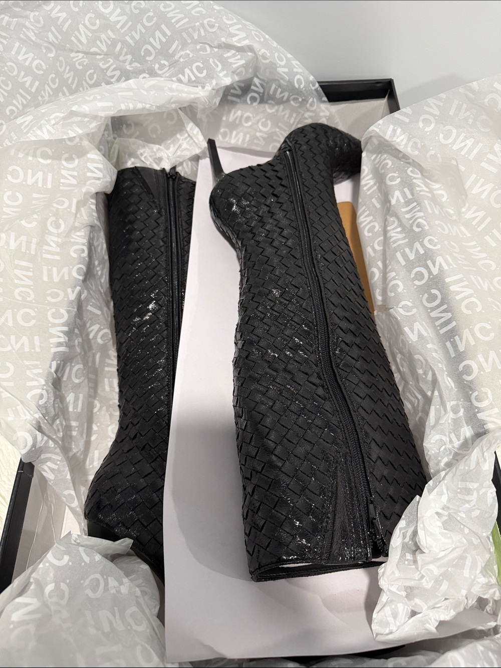 INC International Concepts Black Woven Pointed-Toe Knee Boots - Picture 8 of 8